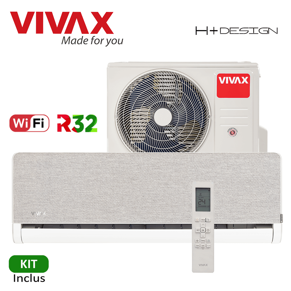 Aer Conditionat VIVAX H+Design ACP-12CH35AEHI+ Silver Wi-Fi Kit de instalare inclus R32 Inverter 12000 BTU/h
