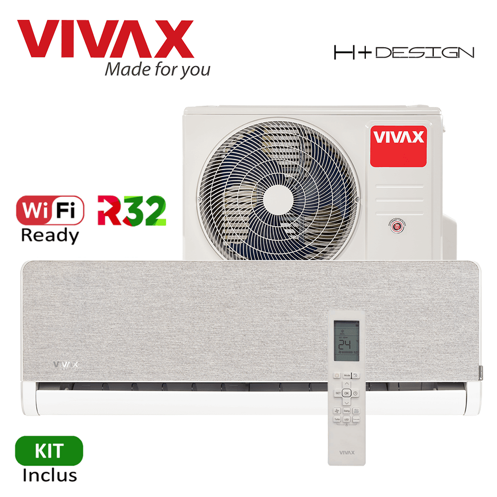 Aer Conditionat VIVAX H+Design ACP-12CH35AEHI+ Silver Wi-Fi Ready Kit de instalare inclus R32 Inverter 12000 BTU/h